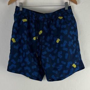 Tommy Hilfiger Pineapple Print Dark Blue Shorts Size Medium Swim Trunks